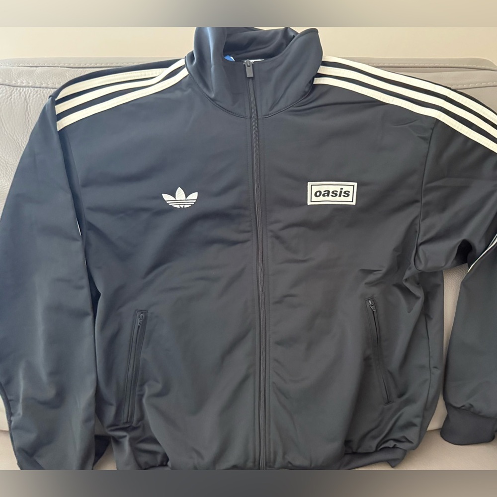 Oasis Adidas Zip Track Jacket Live 25 Black Large L FREE SHIP +  Free Oasis Pin!